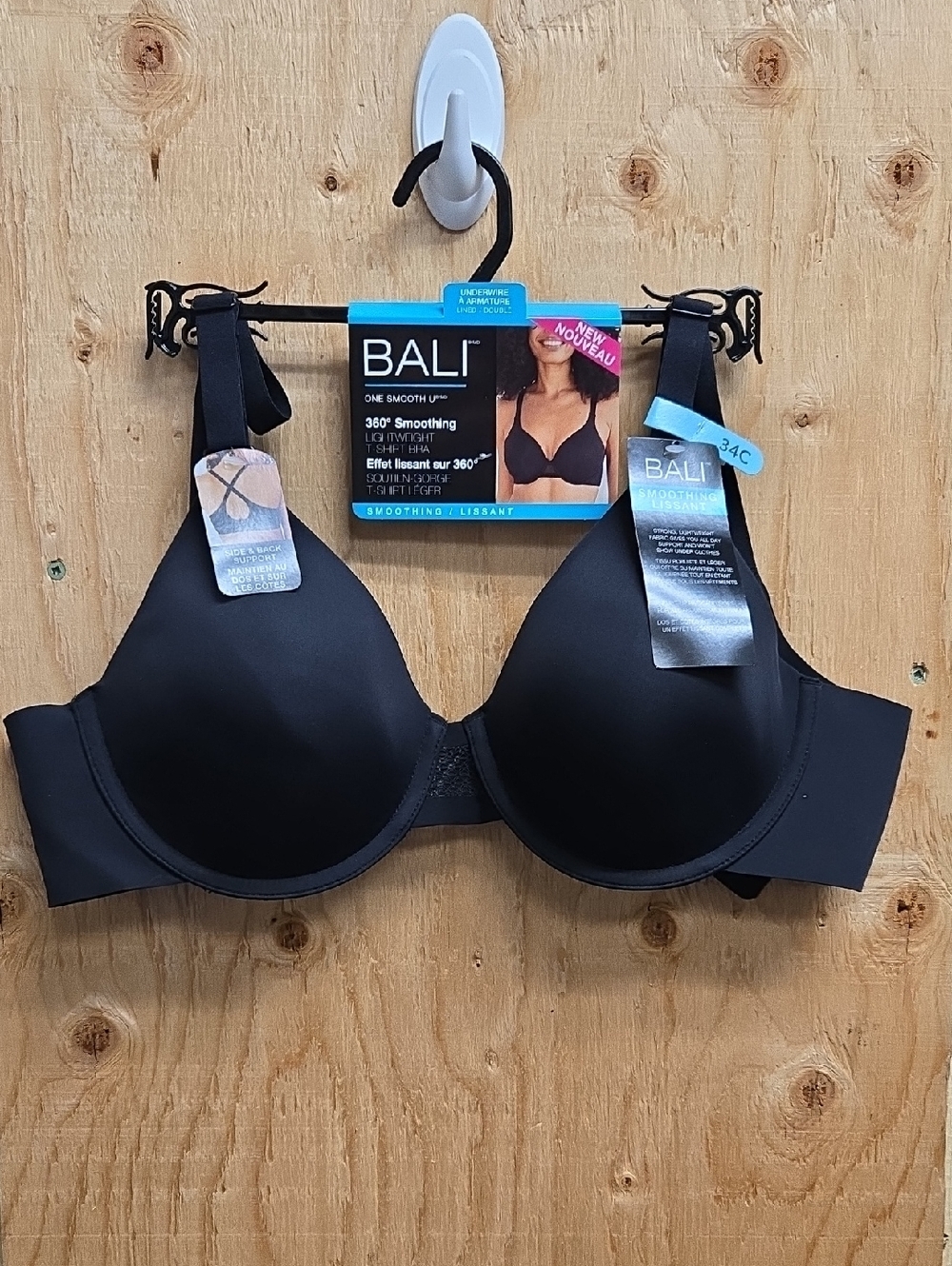 Bali Size 34C Black One Smooth U Lightweight T-Shirt Bra